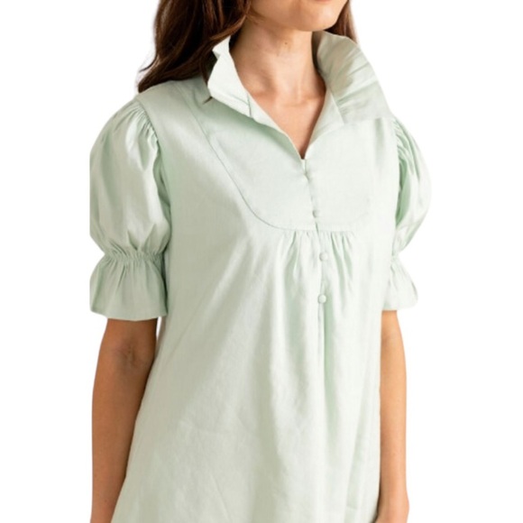 S’EDGE Erin Pastel Green Puff Sleeve Ruffle Mini Dress in Sea Glass - S - Picture 3 of 16